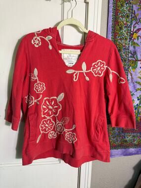 Avenue Artisan Collection Embroidered Hoodie Floral Coral Pink - 14/16